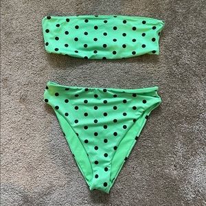PacSun LA Hearts green and black polka dot bikini set